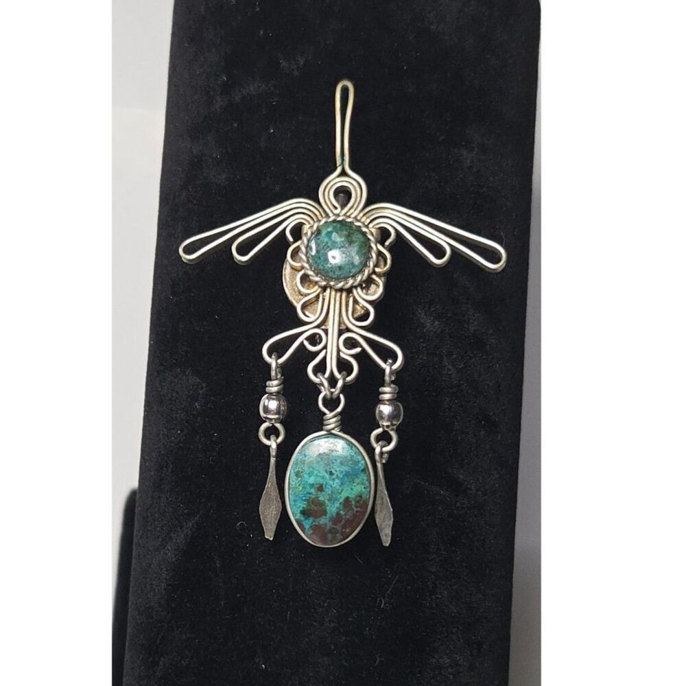 Artisan Silver Wire and Turquoise Brooch